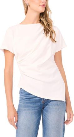 Vince Camuto Asymmetric Side Ruched Short Sleeve Top in Ultra White at Nordstrom, Size X-Small