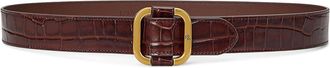 Lauren Ralph Lauren Slide-Buckle Croc-Embossed Leather Womens Belt Womens Belts Dark Mahogany : XL (40 Waist)