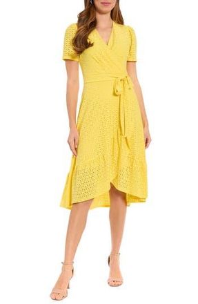 London Times Jersey Eyelet Faux Wrap Dress in Snapdragon at Nordstrom Rack, Size 6P