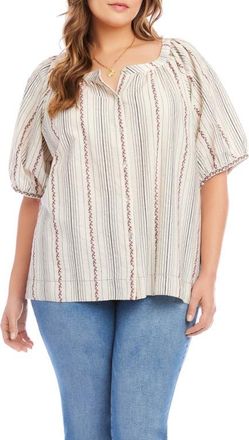 Karen Kane Stripe Floral Embroidered Cotton Peasant Top in Natural at Nordstrom, Size 3 X