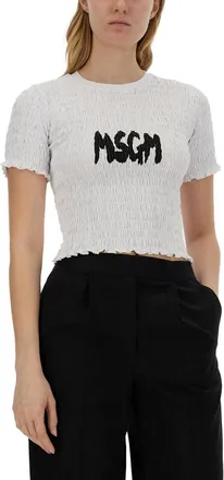 Msgm Logo-Embroidered Cotton T-Shirt - White