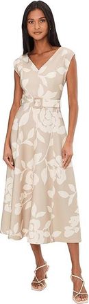 Calvin Klein Sleevless Scuba Floral Belted Aline Womens Dress Cashew/Cream : 12, Polyester/Spandex