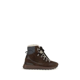 Brunello Cucinelli Brown Suede Leather Lace-Up Womens Boots