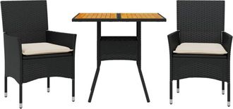 vidaXL Set De Comedor Jard&iacute;n 3 Pzas Con Cojines Rat&aacute;n Pe Acacia Negro Vidaxl