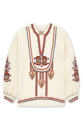 Fortela Cinthya Embroidered Cotton Linen Blouse in Off White at Nordstrom, Size 38 Eu