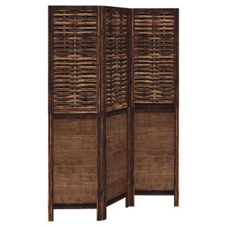 vidaXL Biombo Separador De 3 Paneles Madera Paulownia Marr&oacute;n Oscuro Vidaxl
