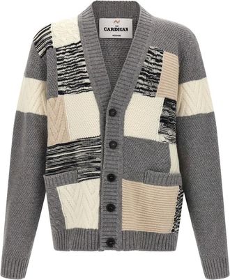 Missoni Cardigans, male, Multicolor, 2XL, Cardigan in Pure Wool with Flame and Zigzag Inserts