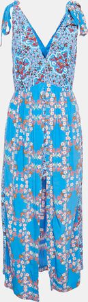 Sandro Navy Blue Floral Print Crepe Layered Midi Dress