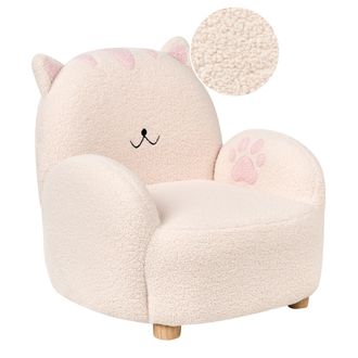 Beliani Sill&oacute;n Infantil Tapizado De Gato Para Ni&ntilde;os Blanco Crema Zoar