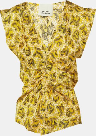 Isabel Marant Yellow Printed Silk Lonea Ruched Top