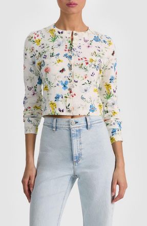 Alice & Olivia Carson Floral Cotton Blend Cardigan in Twisting Vines Off White at Nordstrom, Size X-Small