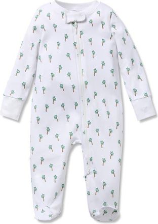 Petite Plume Palmier Print Pima Cotton Footie in White at Nordstrom, Size 0-3M