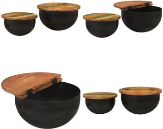 vidaXL Set Tavolini da Salotto 2 pz Nero in Legno Massello di Recupero - Tavolino in legno - Tavolino in legno di recupero