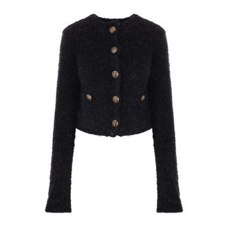Balenciaga Textured Knit Cropped Top - female - Balenciaga - Tweed Jackets - Black - M - Jackets