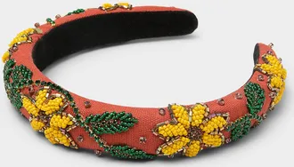 Simons Womens Beaded flower orange headband