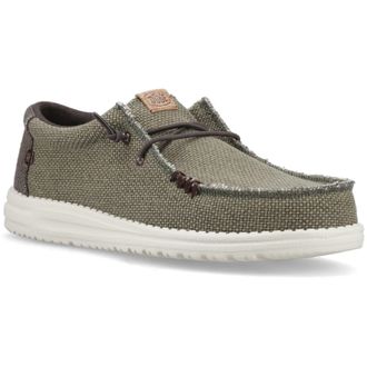 HeyDude Wally Vlechtpolyester Heren Gebrande Olijfgroen/Delicioso Bruine Mocassinschoenen