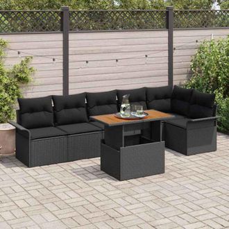 vidaXL Conjunto De Sof&aacute; De Jard&iacute;n 7 Pcs Negro Polirat&aacute;n Vidaxl