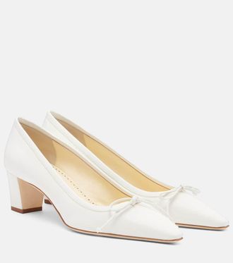 Manolo Blahnik Martebal 50 bow-detail leather-trimmed pumps