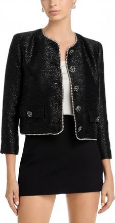 L'agence Zell Crystal Trim Tweed Jacket In Black Sequin