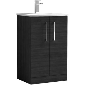 Nuie Nuie - Arno Floor Standing 2-Door Vanity Unit with Basin-4 500mm Wide - Black Woodgrain