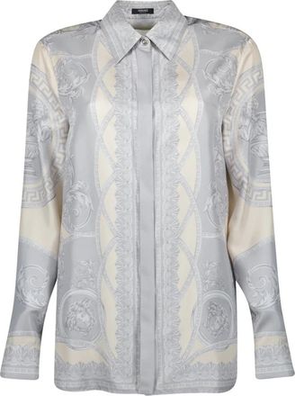 Versace Zijden Barocco Shirt - Dames - Overhemden - Grijs - M - Overhemden