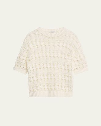 Brunello Cucinelli Openwork Knit Cotton Jute Top