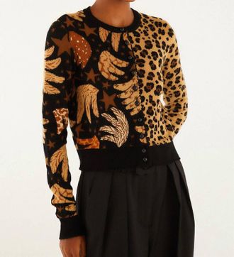 Farm Rio Mixed Long Sleeve Cardigan In Banana Leopard