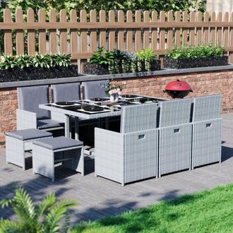 Home Discount Cuba Rattan Garden Furniture 10 Seater Folding Dining Set Outdoor Table & Chairs, Grey-No-Cover