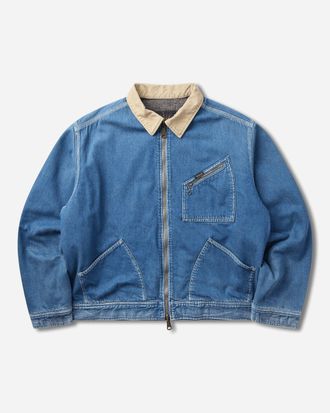 KAPITAL Men s 11.5oz Denim Lined Reversible Zip-Up Work Jacket (Virgin Mary) Blue