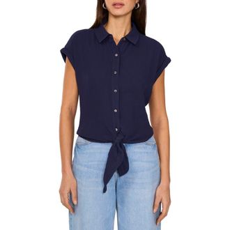 Vince Camuto Tie Hem Cotton Button-Up Shirt in Classic Navy at Nordstrom Rack, Size X-Large