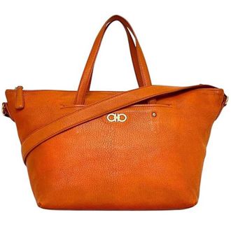 Ferragamo Orange Leather Shoulder Bag Tote Bag (Pre-Owned)