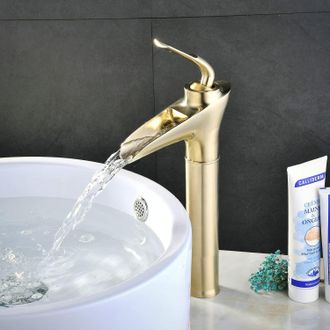 OEM Grifo, Lat&oacute;n Macizo, Oro Cepillado, V&aacute;lvula De Cer&aacute;mica, Cascada, Ba&ntilde;o