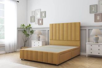 Sloomy Langston Plush Divan Base 4 Drawers-26 Headboard & 12 Footboard in Mustard | Size: Small Double