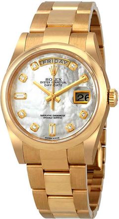 Rolex Oyster Perpetual Day-Date Mother of Pearl Dial Automatic Ladies 18 Carat Yellow Gold Oyster Watch 118208MDO