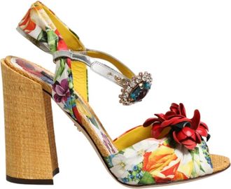 Dolce & Gabbana Sandalen met bloemenkristalversiering - Dames - Sandalen met hakken - Veelkleurig - 40 EU - Leer - Schoenen