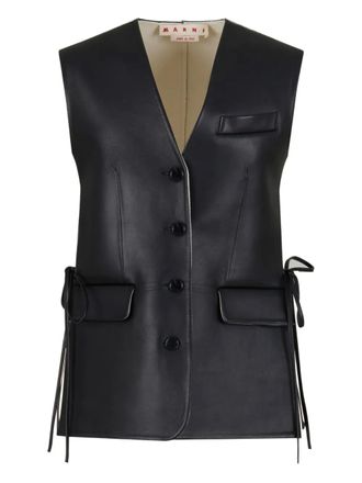 Marni front-button leather gilet - women - Cashmere/Virgin Wool/Ovine Leather (top grain)/Polyamide/Cotton - 44 - Black