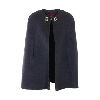 Gucci Silk wool cape with Horsebit - female - Gucci - Ponchos - Gray - XS - Jackets