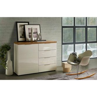 Dmora Alacena Bagwis, Aparador 2 Estantes, 4 Cajones Made In Italy, Una Puerta, 120x43x89h Cm Blanco Brillante