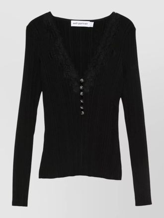 Self Portrait knit sweater v neck lace trim ribbed