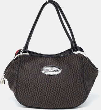 Aigner Black Canvas And Patent Leather Hobos