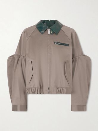 sacai Giacca In Twill Di Cotone Con Finiture In Pelle E Pinces - Marrone
