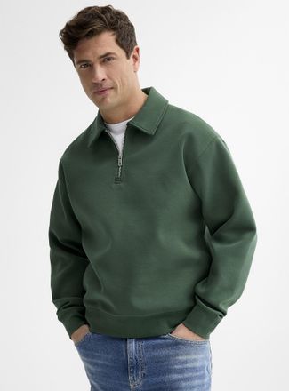 Le 31 Mens Structured jersey zipped polo-collar sweatshirt