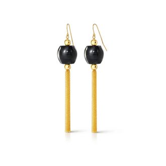 Gold & Honey Womens Tassel Bead Drop Earrings In Black