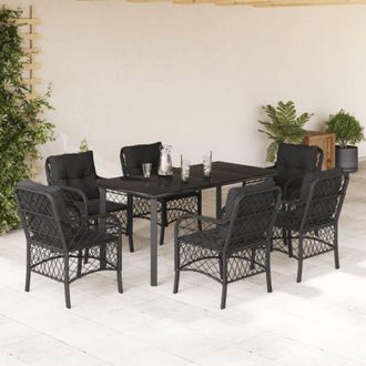 vidaXL Set De Comedor De Jard&iacute;n 7 Pzas Y Cojines Rat&aacute;n Sint&eacute;tico Negro Vidaxl