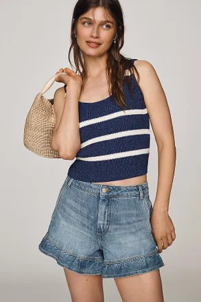 Maeve Ruffled Hem Denim Shorts
