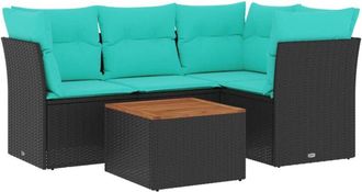 vidaXL Set De Sof&aacute;s De Jard&iacute;n 5 Pzas Con Cojines Rat&aacute;n Sint&eacute;tico Negro Vidaxl