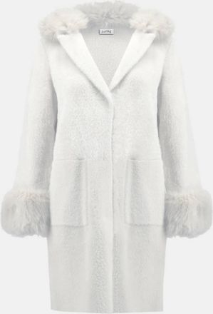 Joseph Ribkoff Womens Feather Yarn Faux Fur Coat In Winter White