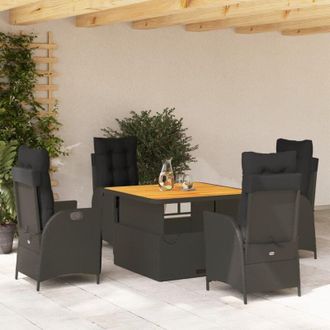 vidaXL Set De Muebles Jard&iacute;n 5 Pzas Con Cojines Rat&aacute;n Sint&eacute;tico Negro Vidaxl