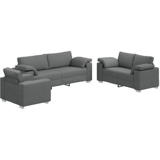 vidaXL vidaXL Divano 3 pcs Grigio scuro Tessuto misto lino