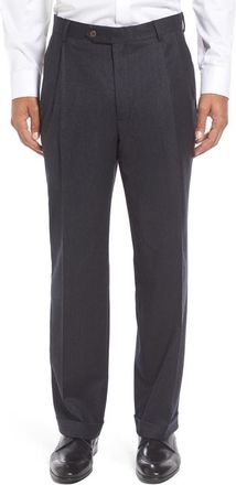 Berle Lightweight Flannel Pleated Classic Fit Dress Trousers in Charcoal at Nordstrom, Size 32 X Unhemmed